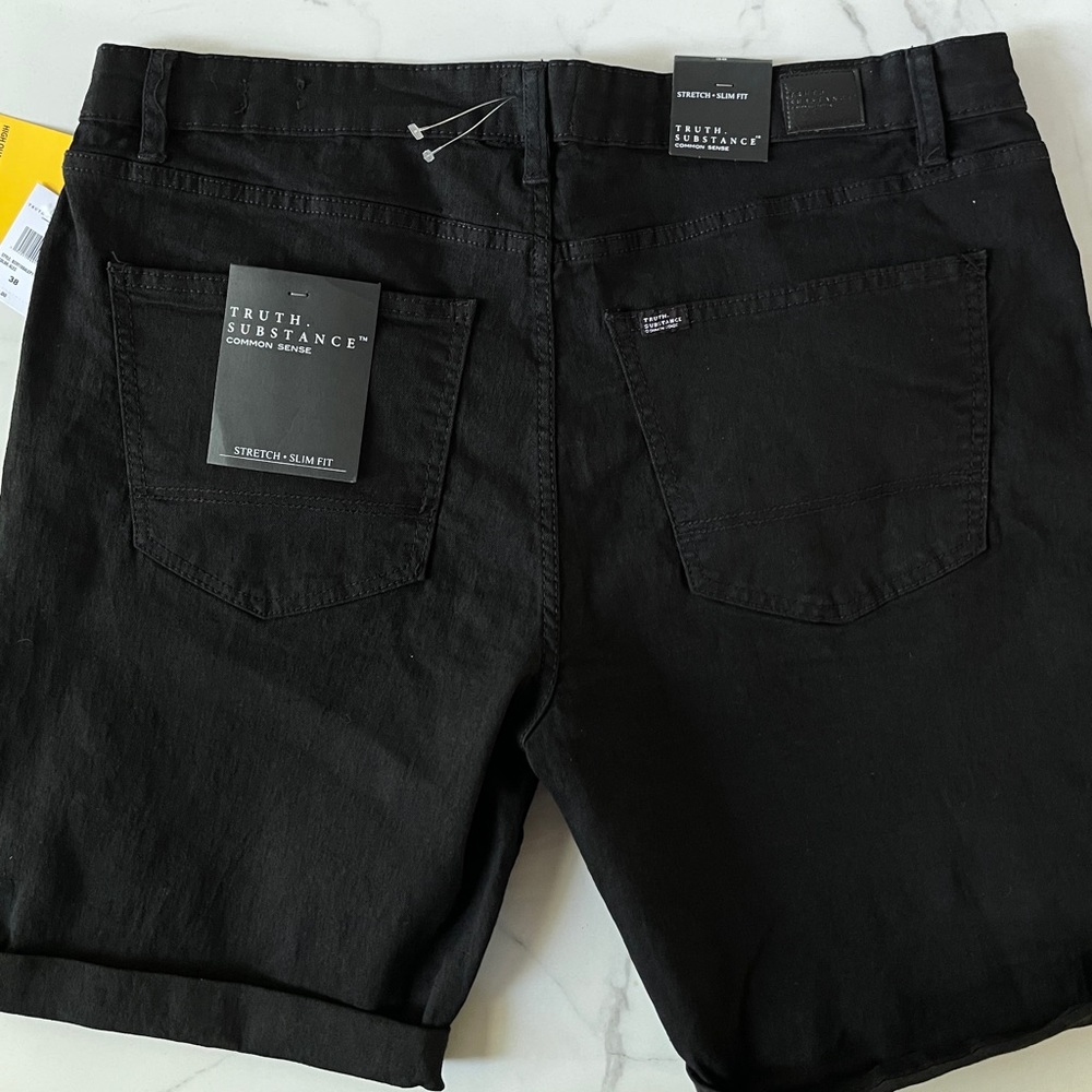 NEW! Truth & Substance black denim jean Bermuda shorts 38 slim fit